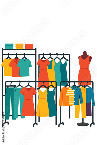 Vibrant, colorful clothing and contemporary racks define this fashion retail space