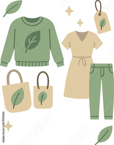 Eco-conscious fashion showcases sustainable garments made from renewable resources, set against a simple backdrop