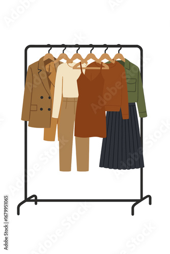A rack displaying stylish garments in a contemporary fashion stylist's studio