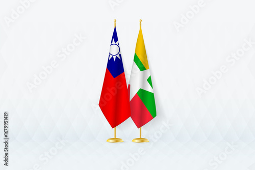 Taiwan and Myanmar Flags Side by Side, Symbol of International Partnership.