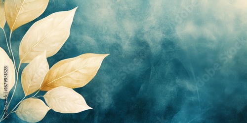 Autumn watercolor illustration. Leaves on an abstract textural background, copy space. Banner