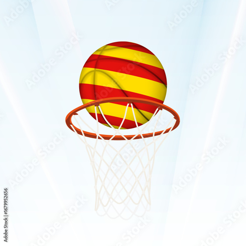 Catalonia Flag Basketball Scoring Through Hoop.