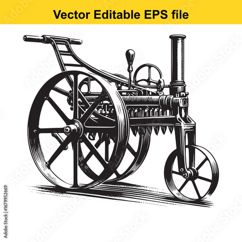 Vintage steam powered velocipede with large spoked wheels