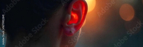 Close-up of a compassionate ear, subtly lit, symbolizing empathy, support, and understanding Perfect for mental health, counseling, and listening-related concepts , hearing, solace, calm