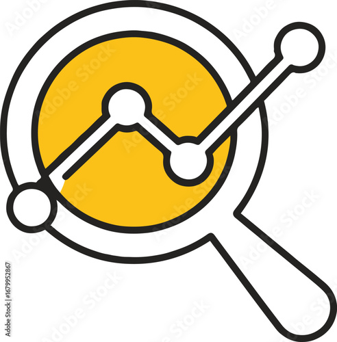Vector art of magnifying glass analyzing a chart, representing data analysis, business research, and financial investigation for strategic planning and market insights