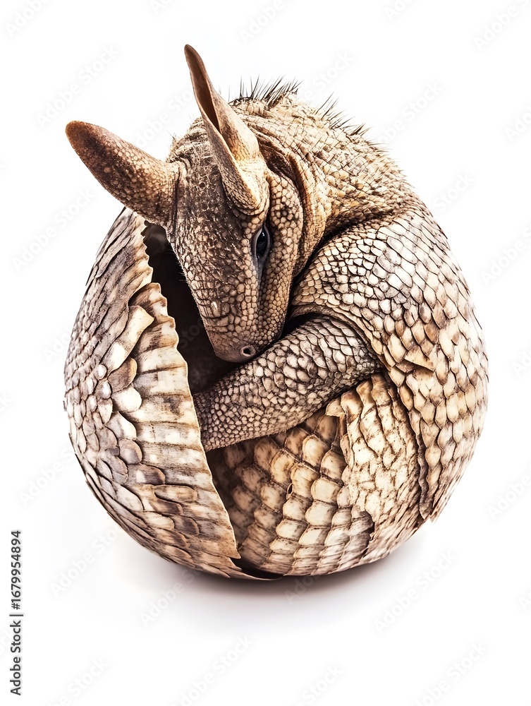 Obraz premium Adorable Armadillo Curled Up: A Close-Up Portrait of this Unique Wildlife Mammal in its Natural Habitat