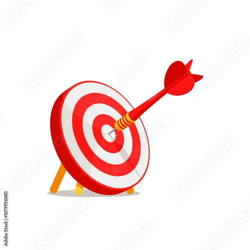 A red dart successfully hits the bullseye of a target, signifying achievement and goal attainment.