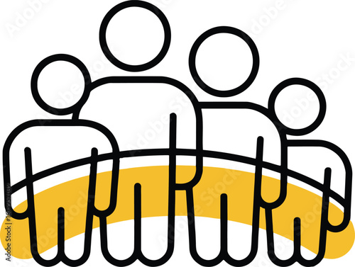 Illustration of a group of people standing together, representing teamwork, community, and collaboration