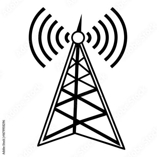 Signal Tower Icon: A stark illustration of a communication tower emitting signal waves, symbolizing connectivity and technological reach.