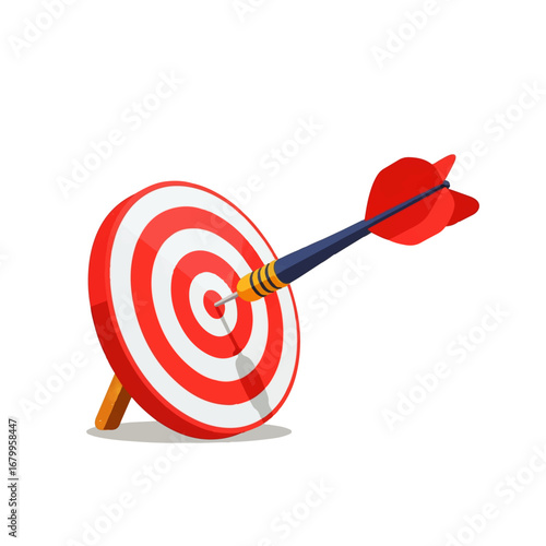 A red dart successfully hits the bullseye of a target, symbolizing achievement and success.