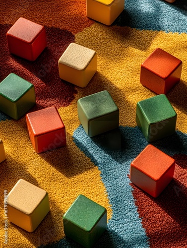 Colorful Wooden Blocks: Children's Vibrant Playtime for Creative Learning and Development