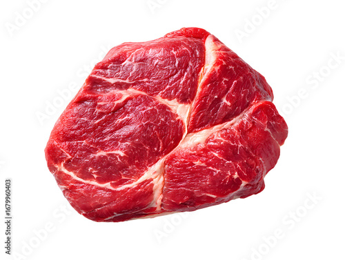 A hearty cut of raw beef shoulder clod steak. Lean yet flavorful with multiple muscles, it's ideal for slow-cooking, braising, or marinating to grill.