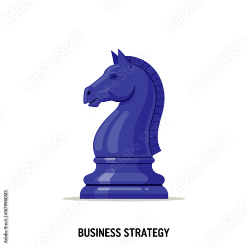 A vibrant blue chess knight stands poised against a white background, symbolizing strategic planning and calculated moves in business.