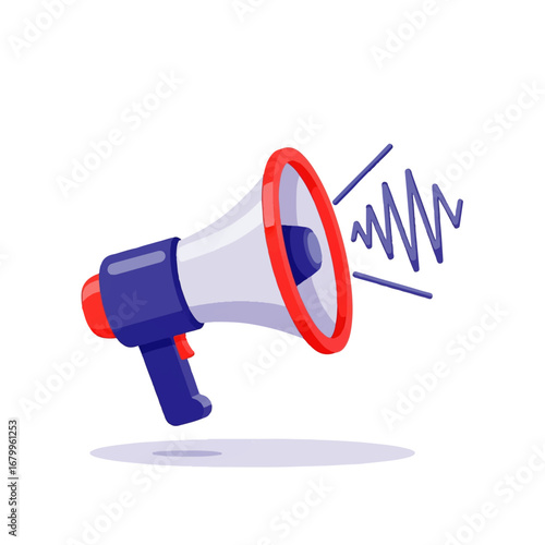 A blue and red megaphone broadcasts an urgent announcement, its sound waves radiating outwards against a clean white background.