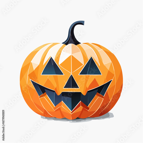 Spooky Jack-o'-lantern illustration for Halloween, featuring a classic carved face with triangle eyes and a jagged mouth, set against a clean white background
