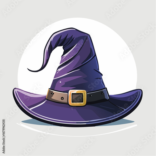 A Classic Purple Witch Hat with Gold Buckle, Perfect for Halloween Celebrations and Mystical Gatherings