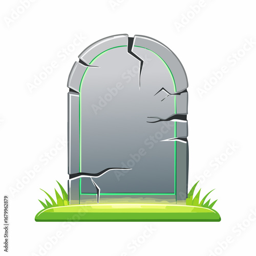 Tombstone illustration with cracked stone, a symbol of finality, decay and memory