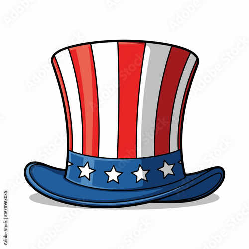 A patriotic Uncle Sam top hat with red and white stripes and a blue band with white stars.