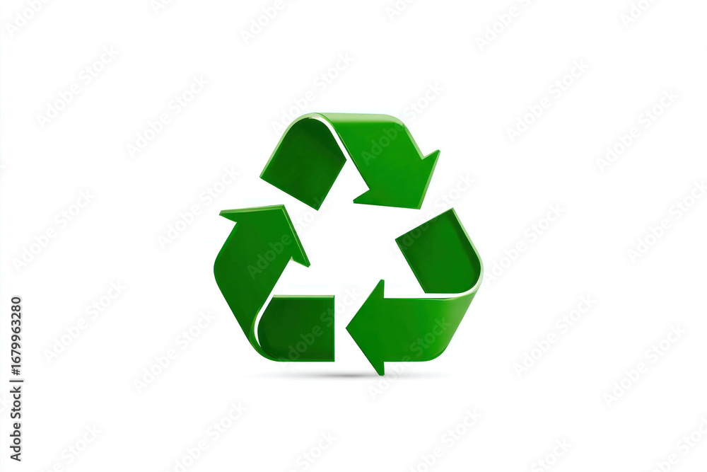 Obraz premium Green recycling symbol formed by three chasing arrows in a circle, representing sustainability, reuse, waste reduction, and environmental responsibility in modern design.
