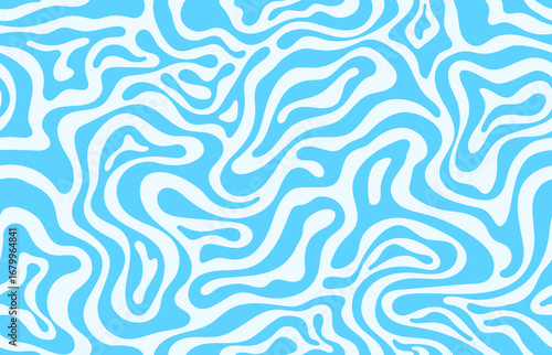 Psychedelic groovy water wave pattern with abstract blue white swirls. Retro hippie y2k vector background of milk yogurt and water wave curvy lines. Funky psychedelic geometric pattern background