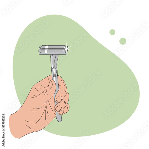 Minimalist vector illustration of a hand holding a disposable razor. Concept for personal care, grooming, and hair removal.