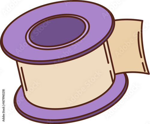 Cartoon groovy medical adhesive tape roll with open edge and clean circular shape. Vector healthcare supply for dressing and bandage support in hygiene and healthcare medicine with retro y2k vibe