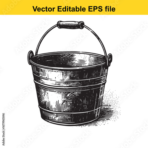 Vintage metal bucket with handle, isolated on white background