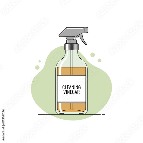 Cleaning vinegar in a spray bottle illustration. Natural, eco-friendly household cleaner for home care. Vector graphic on a white background.