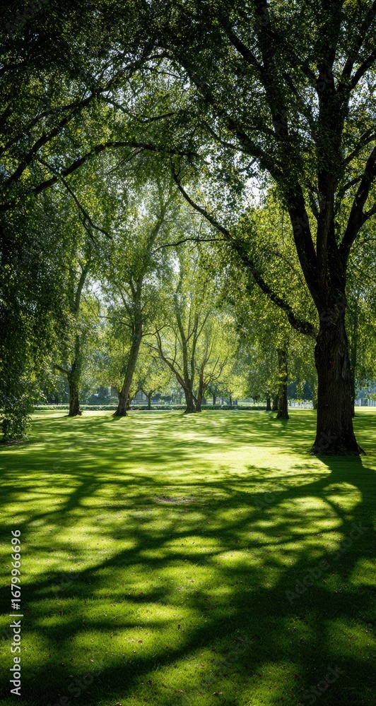 Fototapeta premium Sunlight filters through a verdant park