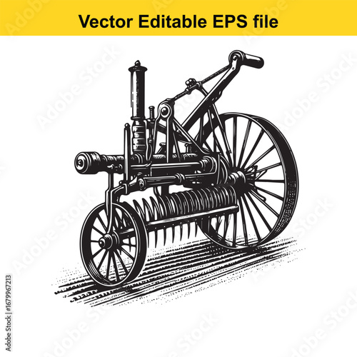 Vintage steam powered velocipede bicycle with intricate mechanical details
