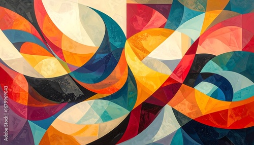 Abstract geometric painting with flowing shapes