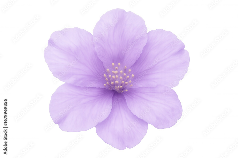 Fototapeta premium Vibrant purple blossom emerging, transparent backdrop highlighting delicate botanical details