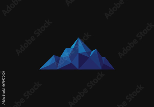 Blue Low Poly Mountain Range Illustration on Dark Background.