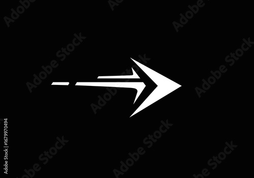 White Arrow Pointing Right on Black Background for Direction.