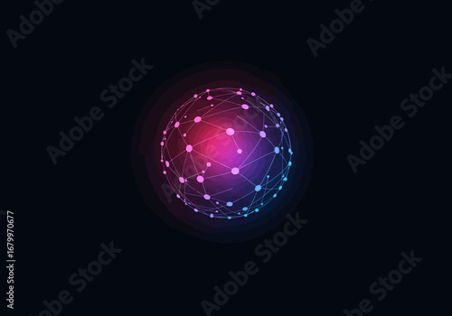 Abstract Technology Sphere with Connected Dots on Dark Background.
