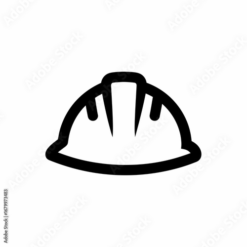 Simple black and white line icon of a construction safety hard hat on a plain background.