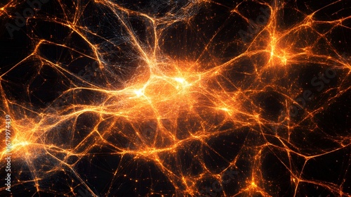 Abstract cosmic web background with glowing orange light and galaxy network illustration design art