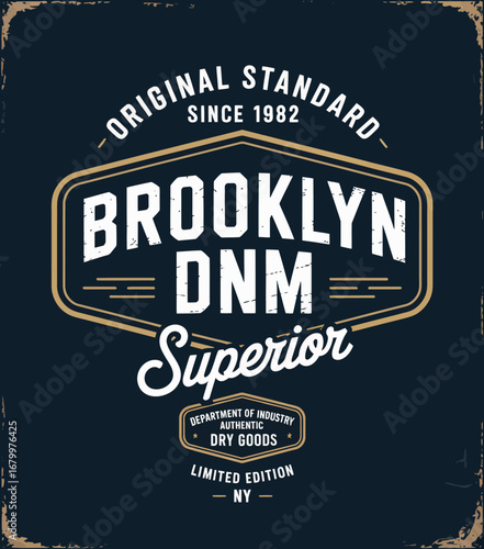 This image features a vintage-style logo design for Brooklyn DNM, showcasing elements like the year established and a classic aesthetic that appeals to denim enthusiasts.