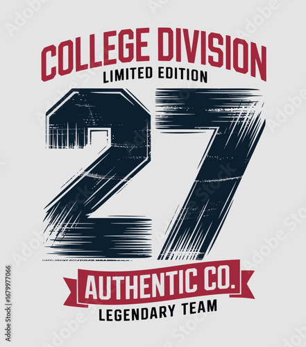 This image showcases a bold graphic design featuring the number 27, representing a limited edition college division edition from an authentic brand, symbolizing team spirit.