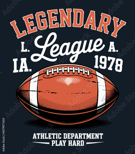A creative representation of a football design with prominent 'Legendary League L.A. 1978' text, evoking a sense of nostalgia and pride for football enthusiasts and team spirit.
