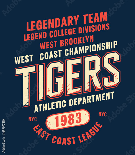 A vintage artwork design celebrating the Tigers' championship legacy, featuring classic typography and a bold sports aesthetic ideal for apparel and collectibles.