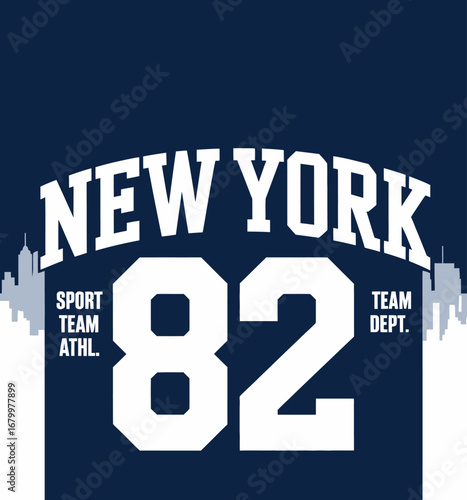 This modern and stylish design features New York and the number 82 along with city skyline elements, representing the spirit of athleticism and urban life.