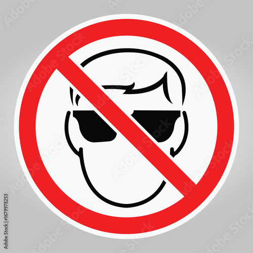 No Sunglasses Symbol Sign Against Wearing Sunglasses Indoors or Outdoors