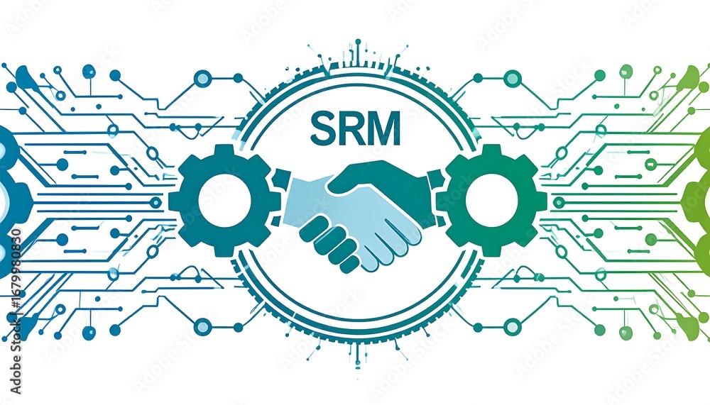 Fototapeta premium SRM Technology Partnership and Collaboration Concept with Gears and Handshake.