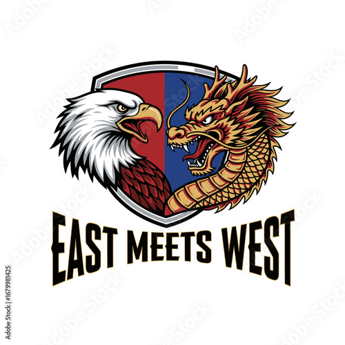 Wallpaper Mural A striking logo featuring an eagle and a dragon on a shield, symbolizing the meeting of East and West cultures. Torontodigital.ca