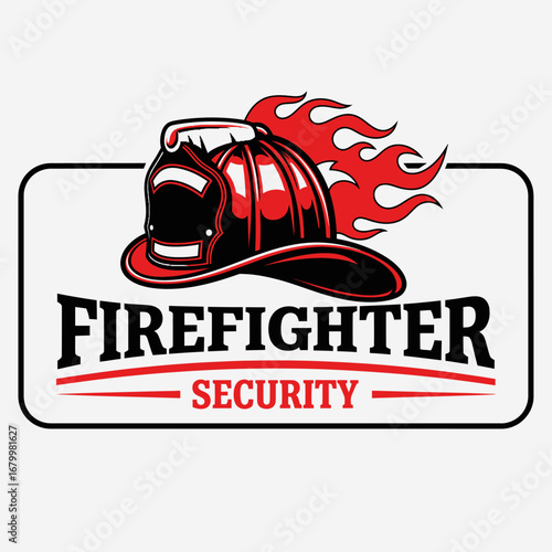 A bold logo featuring a firefighter's helmet engulfed in flames, symbolizing bravery and protection.