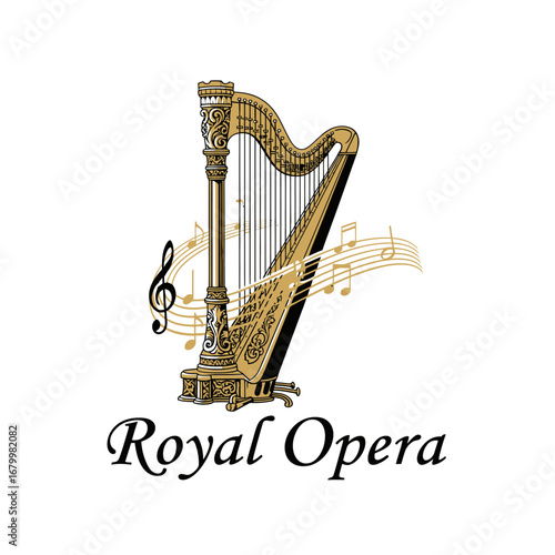 Royal Opera logo featuring a golden harp and musical notes.