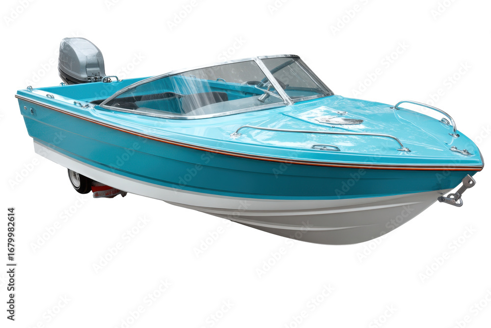 Naklejka premium Turquoise Motorboat Isolated on Transparent Background