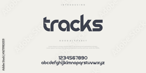 Tracks Modern minimal abstract alphabet fonts. Typography technology, electronic, movie, digital, music, future, logo creative font. vector illustration