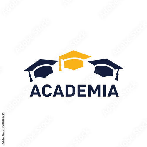 A logo design featuring three graduation caps, symbolizing education and academia.
